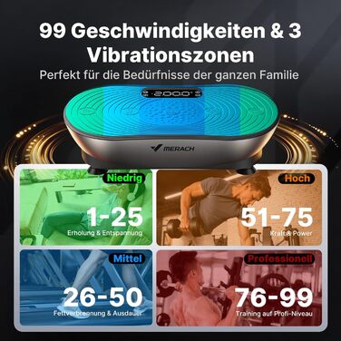 Віброплатформа MERACH для фітнесу та схуднення, 99 рівнів, Bluetooth, LED-дисплей, еластичні стрічки (Срібна)