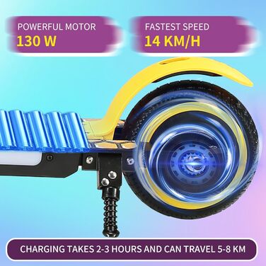 Електросамокат KHHK для дітей 6-14 років, 130W, 14 км/год, запас ходу 5-8 км, складаний, подвійний амортизатор, подвійна гальмівна система, жовтий