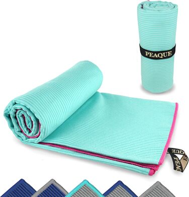 Рушник мікрофібри PEAQ з текстурою - легкий, компактний, швидковисихаючий, XL, 200 x 100 см, блакитний/помаранчевий (кант: помаранчевий)