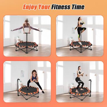 Міні-трамплін складний, вантажопідйомність 150 кг, портативний тренажер-відскочистий трамплін з регульованою ручкою з піни 41/42/45 дюймів, для дорослих та дітей, чорний/оранжевий