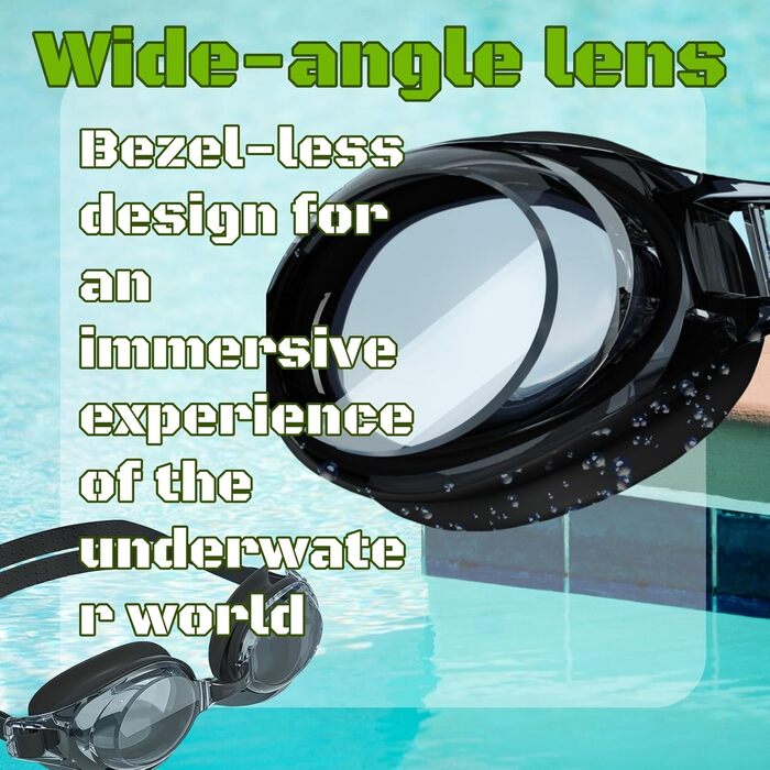 Оптична плавальна маска з корекцією зору -1,5 до -9,0, антизапітніння, захист від УФ, знімальна маска з заглушками для вух, чорна, для чоловіків та жінок