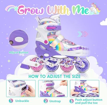 Ролики дитячі SULIFEEL Unicorn для дівчаток та хлопчиків з підсвічуванням, чорні, зелені, фіолетові (28-31 EU / 37-39 EU)