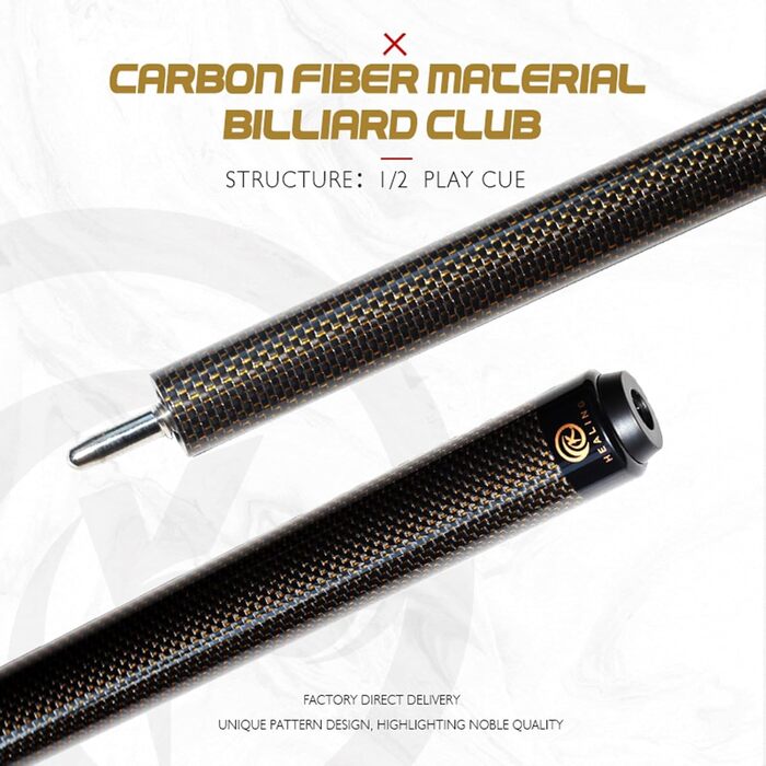 Кю (бик) для більярду KHEALING з карбону, 58 дюймів, 1/2-дюймова структура, 3-зубчастий з'єднувальний елемент, 12.4 мм наконечник, 540-567 г, для професійних гравців (жовтий)
