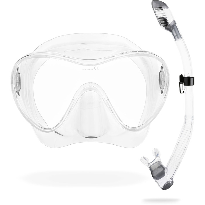 Маска CRESSI F1 без рамки + трубка Dry для дайвінгу та снорклінгу, унісекс, прозора (комбо-набір)