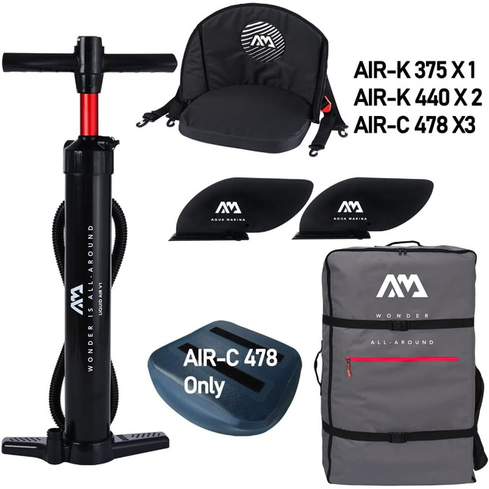 Надувний каяк Aqua Marina Tomahawk AIR-K 440 см для 2 осіб, преміум, жорсткий Drop-Stitch, морський/жовтий