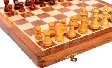 StonKraft ручна робота, шахи з натурального рожевого дерева 26x26 см, магнітна дерев'яна шахова дошка-пенал преміум-класу