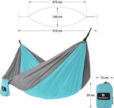 Гамак SONGMICS для 2 осіб, Ripstop Nylon, 300 кг, для кемпінгу та подорожей, 275 x 140 см, зелений