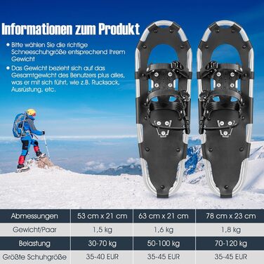 Снігоступи GYMAX 63 см з алюмінію, розмір 35-45, з підйомником, 2 палиці та сумка, комплект снігоходів для чоловіків та жінок, золотий