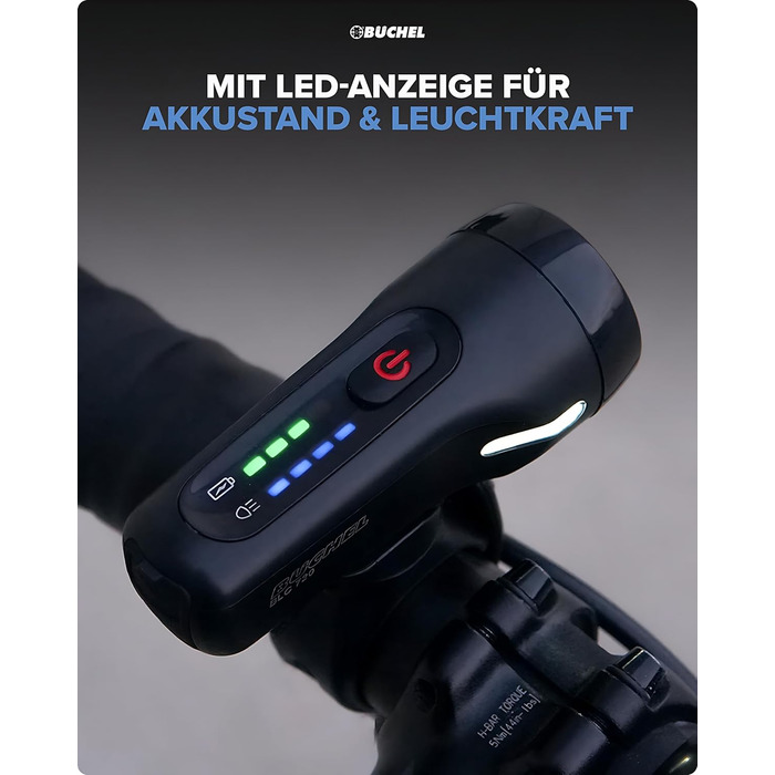 Комплект велосипедних ліхтарів Büchel BLC 720, LED, 70/30/15 Люкс, передній і задній, акумуляторні, до 14 годин, зарядка Micro-USB, сертифікат StVZO