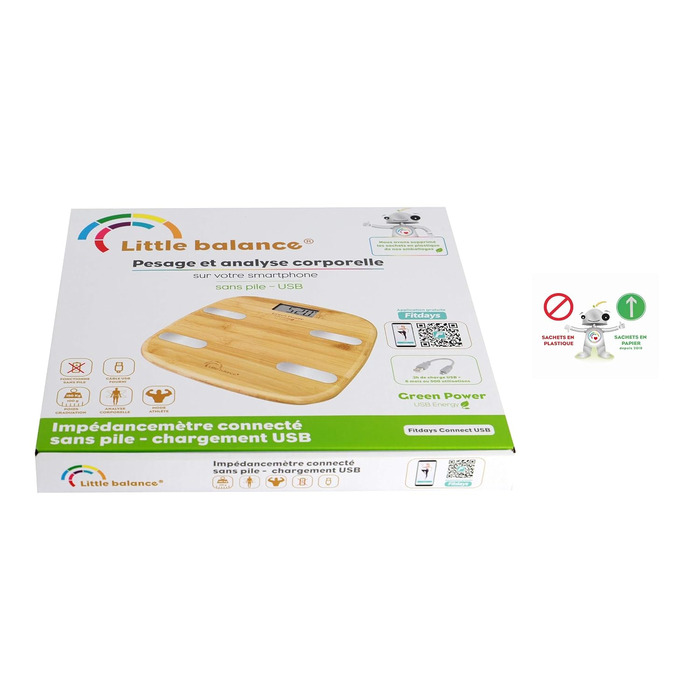 Ваги для вимірювання жиру LITTLE BALANCE 8359 Bambou Connect-4, USB, до 150 кг, без батарейок, з підключенням, бамбук