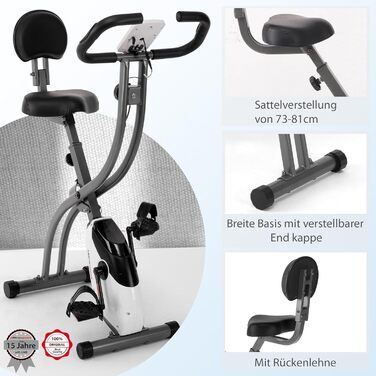 Велотренажер Ultrasport F-Bike 150/200, складаний, 8 рівнів опору, з тримачем для планшета, сенсорами пульсу, LCD-дисплеєм, для спортсменів і людей похилого віку, з спинкою, чорний/сріблястий