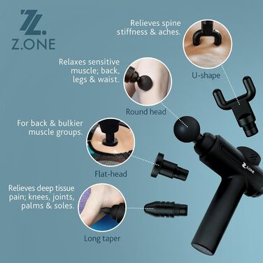 Масажер для м'язів Z.ONE Tiefengewebemassagepistole: глибокий масаж, 4 насадки, USB-C, для спини, ніг, шиї, плечей, всього тіла