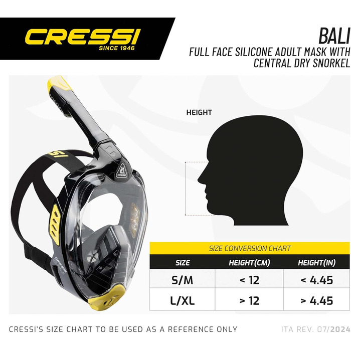 Маска для сноркелінгу CRESSI Bali, повнолицева, унісекс, для дорослих