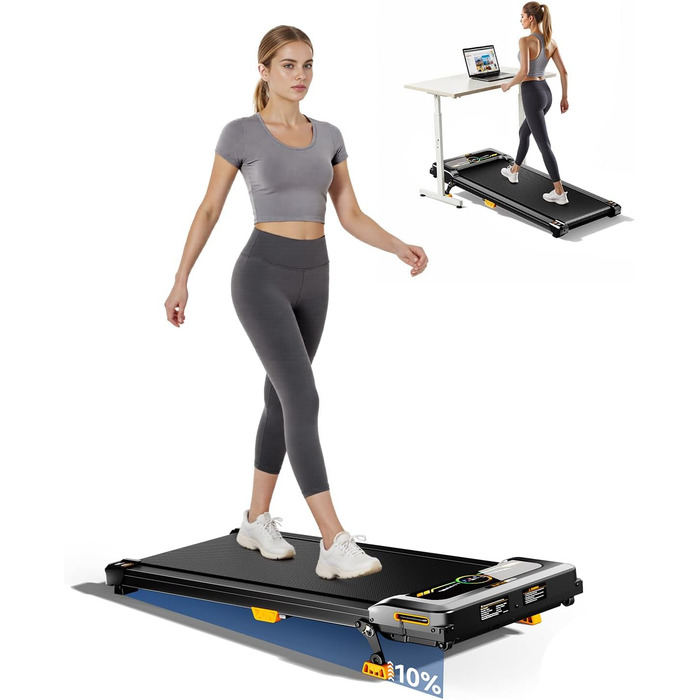 Бігова доріжка AnyLife з регулюванням нахилу, компактний, тихий, LED-дисплей, для дому, чорний, до 150 кг
