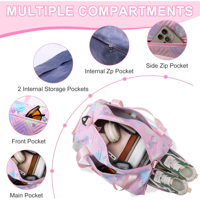 Спортивна сумка для дівчаток з єдинорогом, водонепроникна сумка для плавання з відділенням для взуття та мокрих речей, маленька дамська сумочка, спортивна сумка для подорожей, фітнесу, школи, плавання, рожева