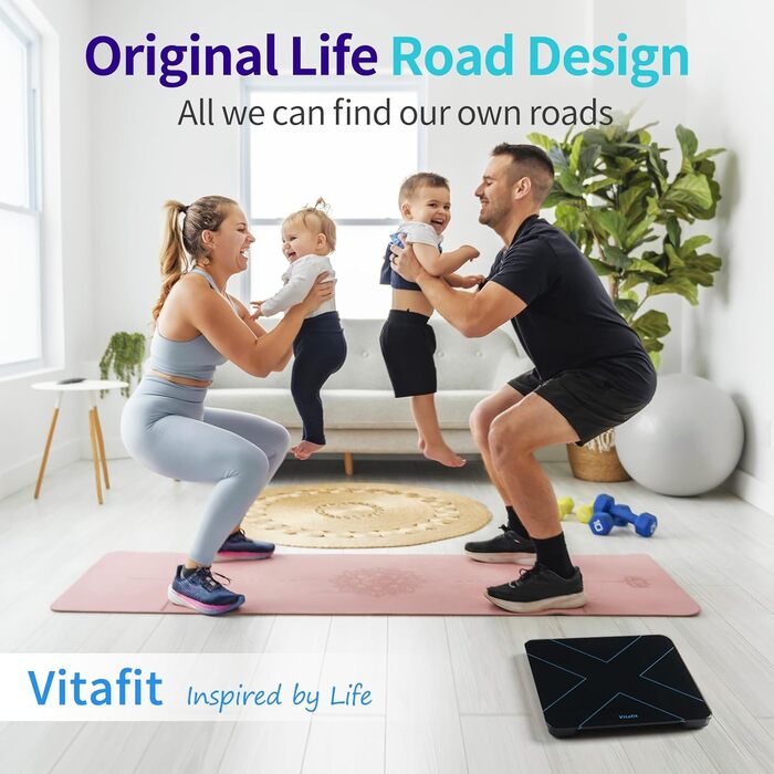 Ваги Vitafit Digital - персональні ваги з вимірюванням ваги та ІМТ, смарт-ваги з підключенням Bluetooth, неслизька платформа, чорного кольору