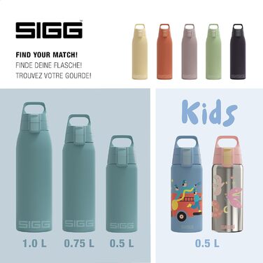 Термос SIGG Shield One Morning Blue, 1 л, для газованих напоїв, герметичний, ізольований, з нержавіючої сталі, 90% перероблений метал, синьо-сірий, без BPA, підходить для посудомийної машини
