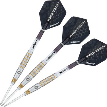 Дротики для дартсу Unicorn Pro-Tech, 90% вольфраму, сталевий наконечник, 23 г, золоті акценти