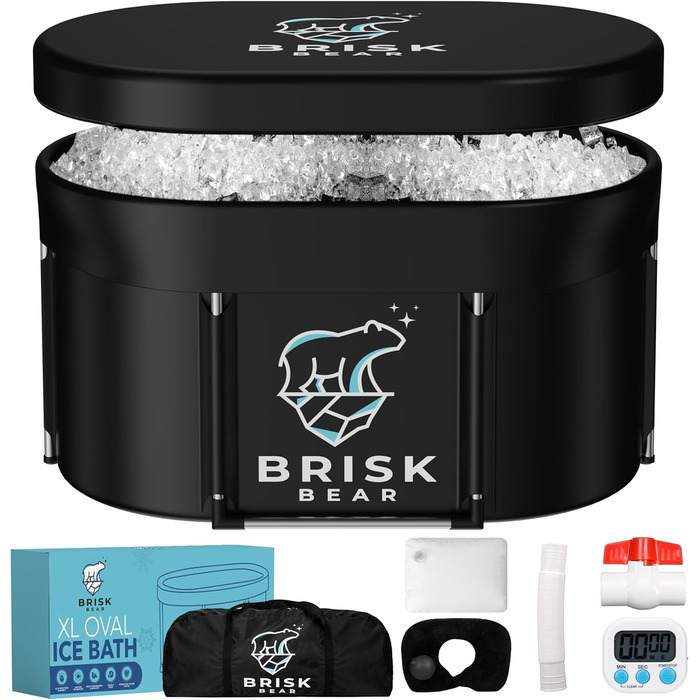 Еліптична ванна для криотерапії XL від Brisk Bear з кришкою – велика ванна для відновлення після спорту з цифровим таймером – холодне занурення для розслаблення та зняття напруги