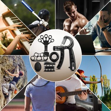 Набір для тренування рук Flintronic: тренажер зап'ястя з лічильником, регулювання ваги 5-60 кг, тренажер пальців для фітнесу, альпінізму, силових тренувань та реабілітації. Оранжевий (5 шт.) та чорний (5 шт.)