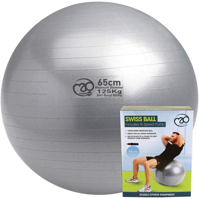Фітнес м'яч Fitness Mad анти-вибуховий, 75 см, білий, до 150 кг