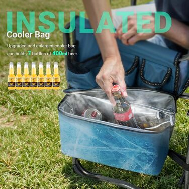 Стілець для кемпінгу OVERMONT: складаний, з підспівачем та сумкою-холодильником. Макс. навантаження 180 кг (2 шт., чорний)