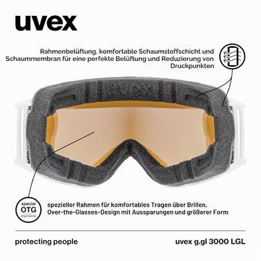 Гірськолижна маска Uvex g.gl 3000 LGL унісекс, біла матова з лінзою LaserGold Lite-Blue, посилення контрасту та захист від запотівання
