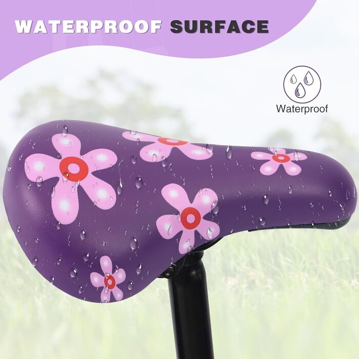 Дитячий велосипедний сидіння – м'яке та водонепроникне, з антиковзким покриттям для хлопчиків/дівчаток. Підходить для велосипедів 12, 14, 16, 18, 20 дюймів. Чорний/Червоний колір (Квіткова лілія)