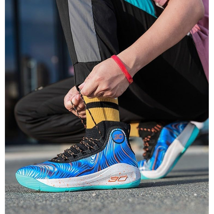 Баскетбольні кросівки для чоловіків, високі, дихаючі, з неслизькою підошвою, для тренувань у залі та на вулиці, білі (чорно-синій, 43 EU)