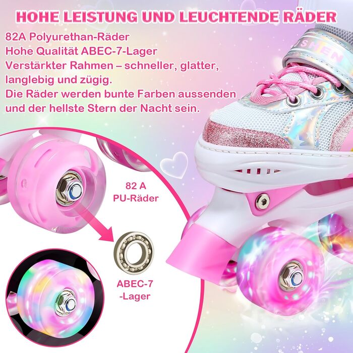 Дитячі ролики Kinder для дівчаток та хлопчиків, регульовані, з підсвічуванням, для початківців, розміри EU 28-36, рожеві