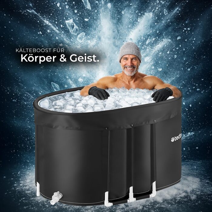 Тектейк® Ванна для крижаного душу з кришкою, крижана ванна, ванна для крижаної терапії та спортсменів - Ø 90 x 75 см (105 x 70 x 65 см)