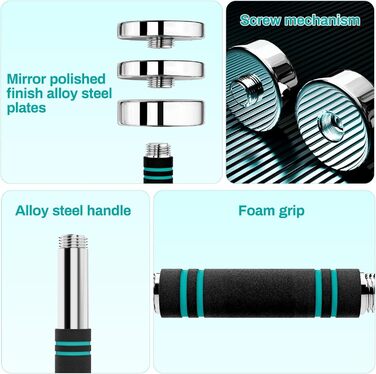 Регульовані гантелі 15 кг, 10 кг, 5 кг - Набір гантелей 2 шт. з компактним сталевим корпусом та пінополіуретановим грифом - Фітнес гантелі для дому 2 x 5 кг (блакитні)