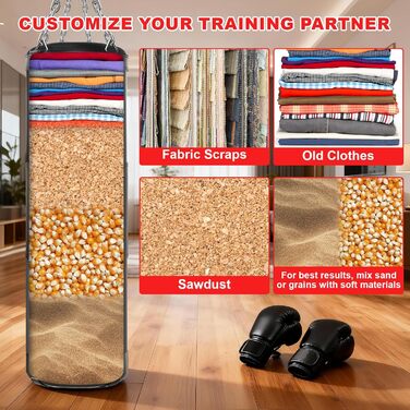 Боксерський мішок Qoosea для дорослих, 4 фути, 17oz, з рукавичками та підвісом, для кікбоксингу, карате, MMA, тренувань