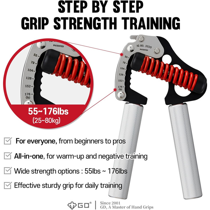 Регульований еспандер GD Iron Grip IG 80 Light для кисті та передпліччя, 25–80 кг, для силових тренувань