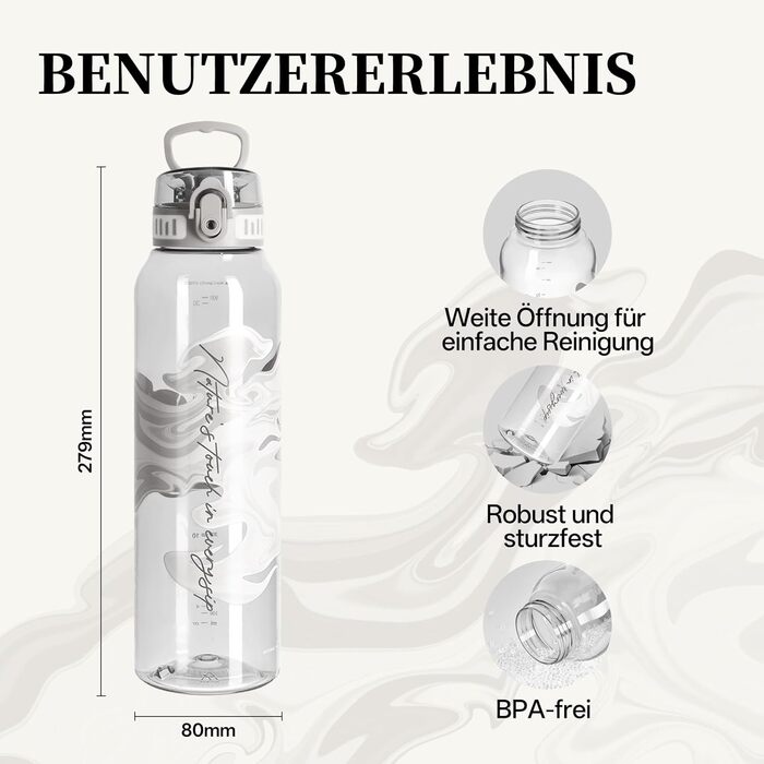 Дитяча пляшка для води UZSPACE 600 мл, спортивна, без витоку, з одноручним керуванням, для газованої води, миється в посудомийній машині, для школи та активного відпочинку, білий колір