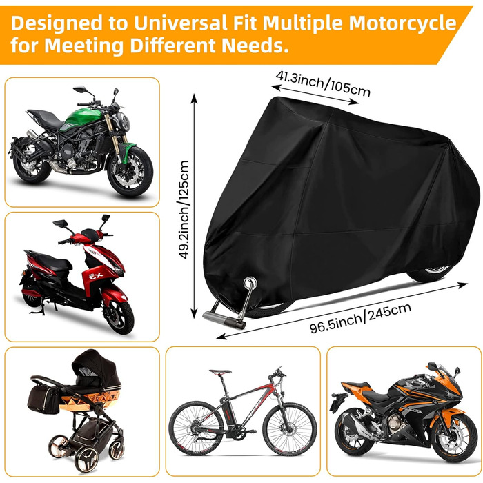 Захисний чохол для мотоцикла Motorrad: водонепроникний, UV-стійкий, 245x105x125 см