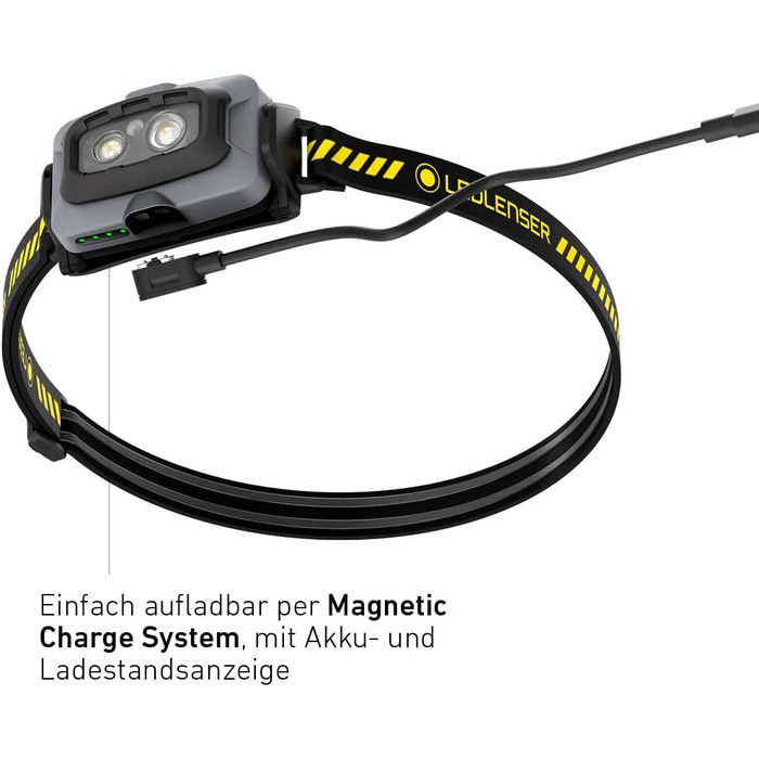Ліхтар налобний Ledlenser HF4R Work 500 Lumen, акумуляторний, водонепроникний IP68, з червоним світлом, чорний/жовтий