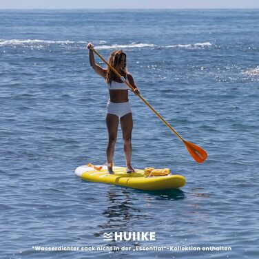 Надувний SUP-борд HUIIKE Stand Up Paddling Board з аксесуарами: весло, фіни, насос. Стабільний та міцний надувний SUP-борд 305x84x15 см, до 130 кг (Enjoyer Yellow - Essential)