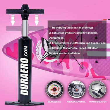 Надувний SUP (Stand Up Paddle Board) з кріпленням для камери, рожевий, 330x76x15 см, до 150 кг, з насосом та рюкзаком