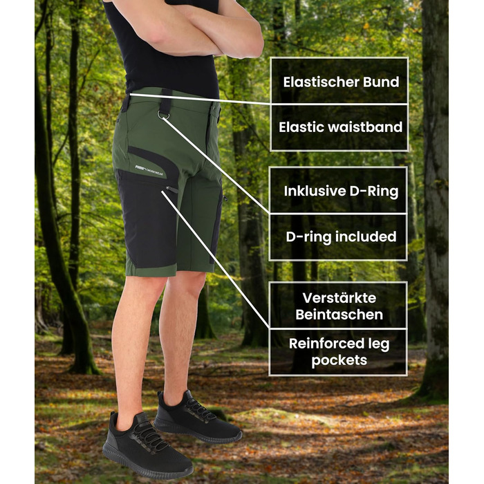 Чоловічі туристичні шорти PUMA Workwear Pro-One Adventure — посилений нейлон, 4-way stretch, з D-кільцем для трекінгу та аутдору, Olive (L)