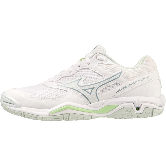 Жіночі кросівки для залу Mizuno Wave Phantom 3 Indoor, 37 EU, білий, сірий, патинове зелений