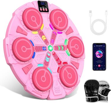 Музична боксерська машина IERAKOR для дітей, рожева: LED-підсвічування, Bluetooth, 5 швидкостей, автоматичний підрахунок