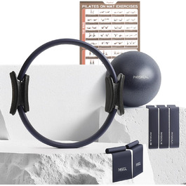 Набір для пілатесу: кільце 38 см, м'яч, стрічки опору (3x, 2x) та килимок для фітнесу. Колір: морська хвиля