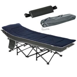 Ліжко кемпінгове складне Outsunny з матрацом, 188x64.5x53 см, до 150 кг, темно-синьо-сіре, для дому та відпочинку