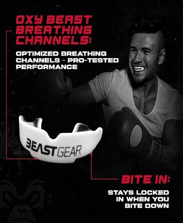 Захисна капа Beast Gear - для боксу, MMA, регбі, кікбоксингу, джудо, карате, хокею та бойових мистецтв. Зручна коробка для зберігання. Захищає зуби, ясна та щелепу. Білий.