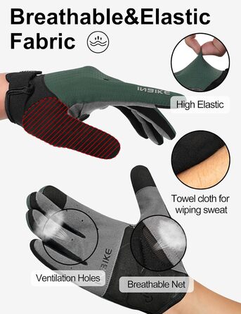 Велосипедні рукавички INBIKE для чоловіків, 2 пальці, сенсорний екран, ударостійкі, дихаючі, IHC406 (зелені, S)