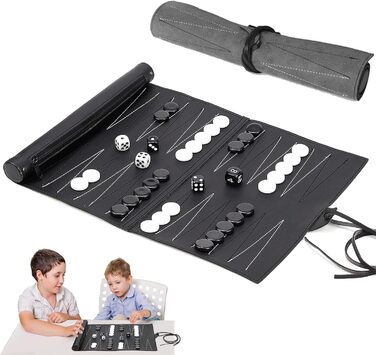 Набір для гри в шашки (бекґеммон) дерев'яний, 15 дюймів, для дорослих та дітей, портативний, коричневий, темно-сірий