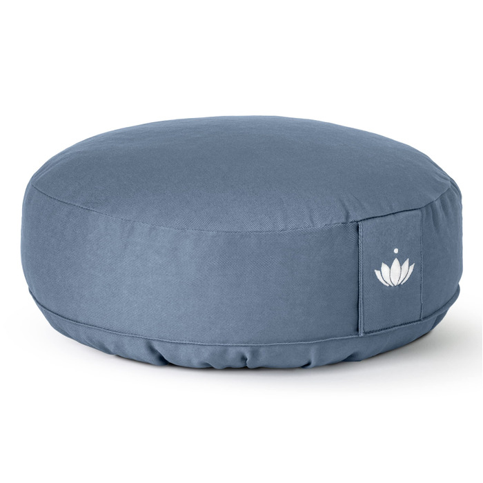 Медитаційне подушечка Lotuscrafts® з низькою посадкою 10 см, для йоги та медитації, з льоноподібною начинкою, кругла подушка, знімний чохол, сертифікат GOTS (Морська синя)