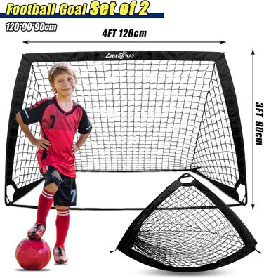 Набір футбольних воріт для дітей LIBERRWAY 120x90x90 см (2 шт.) з 6 фігурками та сумкою, чорний