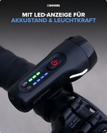 Комплект велосипедних ліхтарів Büchel BLC 720, LED, 70/30/15 Люкс, передній і задній, акумуляторні, до 14 годин, зарядка Micro-USB, сертифікат StVZO